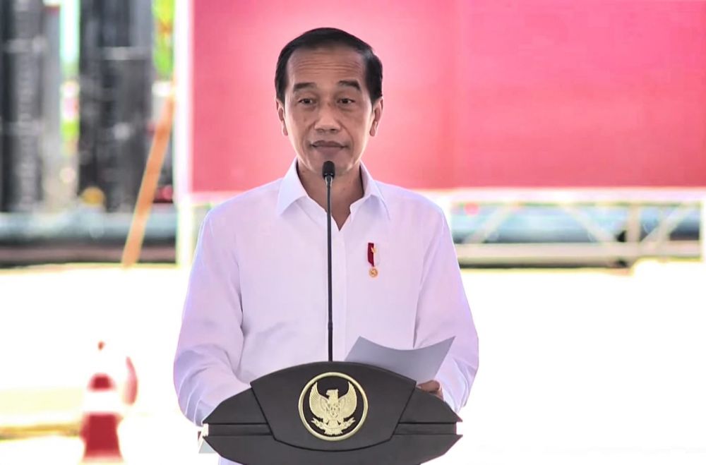 Presiden Jokowi saat memberikan sambutan di Smelter PT. Freeport Gresik Indonesia