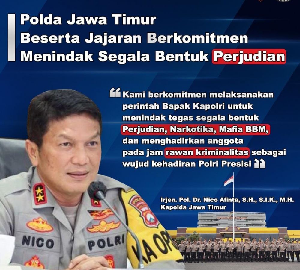 Kapolda Jatim Irjen Pol Dr Nico Afinta