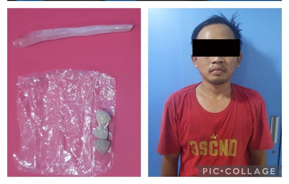 Tersangka diamankan Satresnarkoba Polres Pelabuhan Tanjung Perak Surabaya beserta barang buktinya